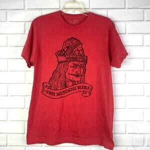 Tee Villain tshirt Free Mustache Rides Vlad red ringspun cotton medium unisex